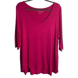 Soft Surroundings Size 1X Scoop Neck Tunic Blouse Hot Pink 3/4 Sleeves Basic